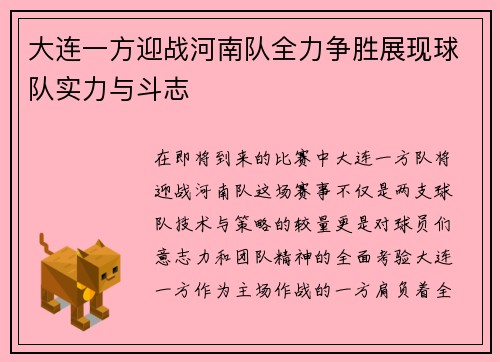 大连一方迎战河南队全力争胜展现球队实力与斗志