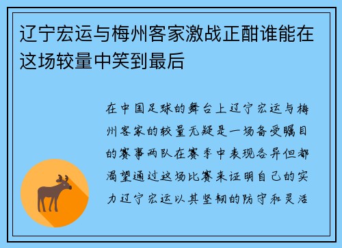 辽宁宏运与梅州客家激战正酣谁能在这场较量中笑到最后