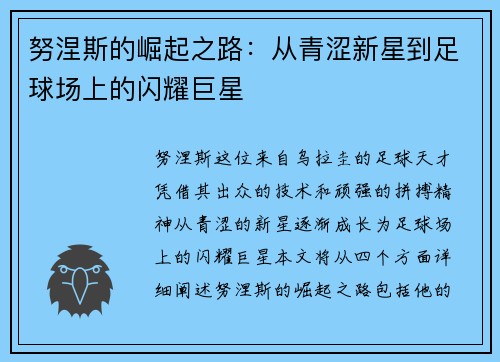 努涅斯的崛起之路：从青涩新星到足球场上的闪耀巨星