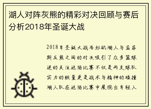 湖人对阵灰熊的精彩对决回顾与赛后分析2018年圣诞大战